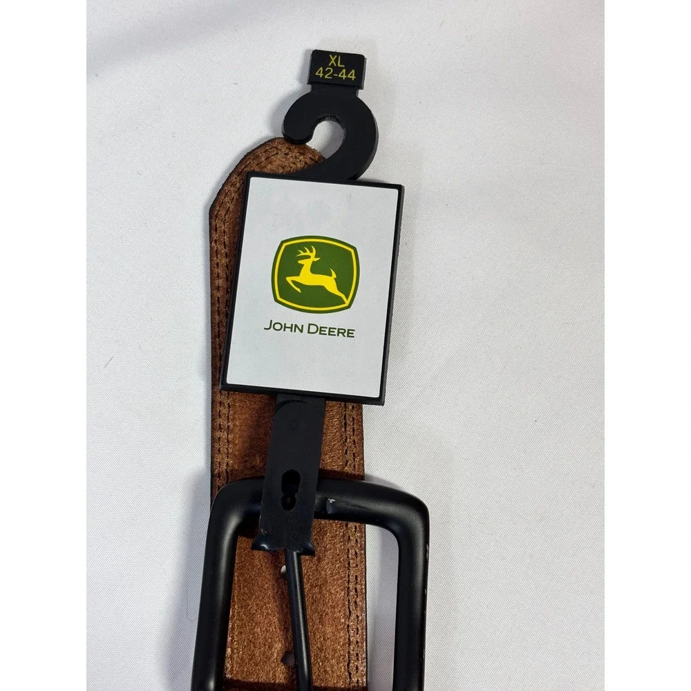 John Deere Mens Brown Leather Belt XL 42-44 Genuine Leather Black Buckle 71201
